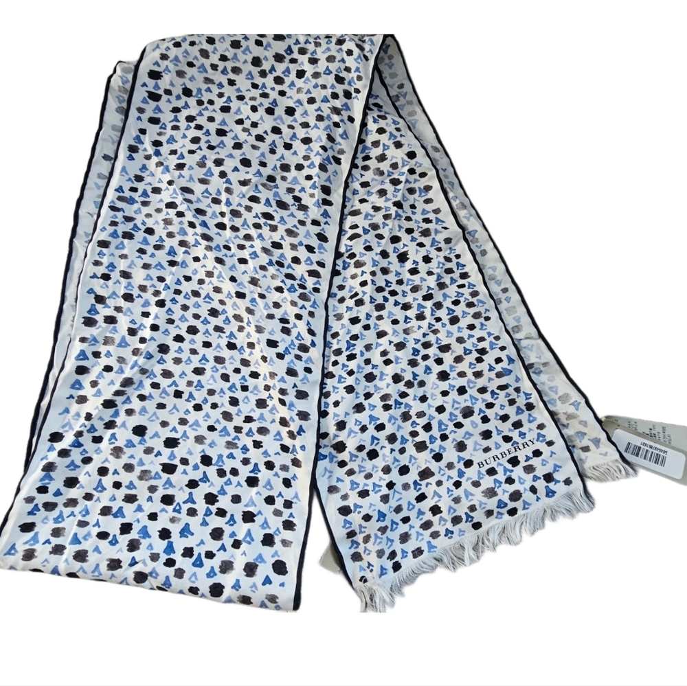 Burberry Blue Black & White Modal & Cashmere Lightweight Scarf - Picture 2 of 12